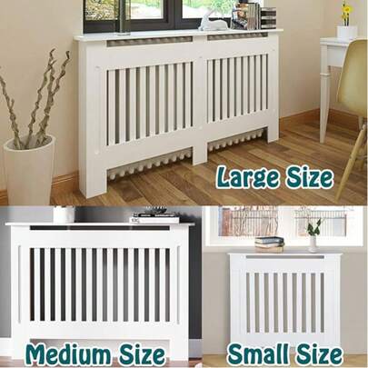  Rigogo Winter White Radiator Cover,Insulated Casing, White Cabinet With Safety Shelf & Slatted Front | Modern MDF Cover To Protect Kids & Enhance Heating  CHELSEA-L