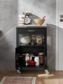 SoBuy FKW22-SCH, Kitchen Trolley Cart Storage Trolley Serving Trolley Kitchen Cabinet With Stainless Steel Worktop - Black - View 3