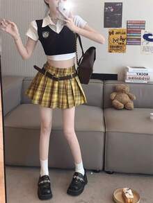 Women Skirts - Yellow Plaid Skirt - View 6