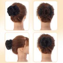 1 pieza Clip para moño de mujer con cabello sintético, lazo con volantes y textura esponjosa, realzador de moño multifuncional adecuado para uso diario y ocasiones especiales - Multicolor - Ver 7