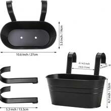 ID IDAODAN 6 Pack Hanging Flower Pots, Metal Iron Hanging Planter Plant Pot Holders For Railing Fence Balcony, Black Hanging Bucket Pots Outdoor Porch Decors With Detachable Hooks And Drain Holes - A - 查看 4