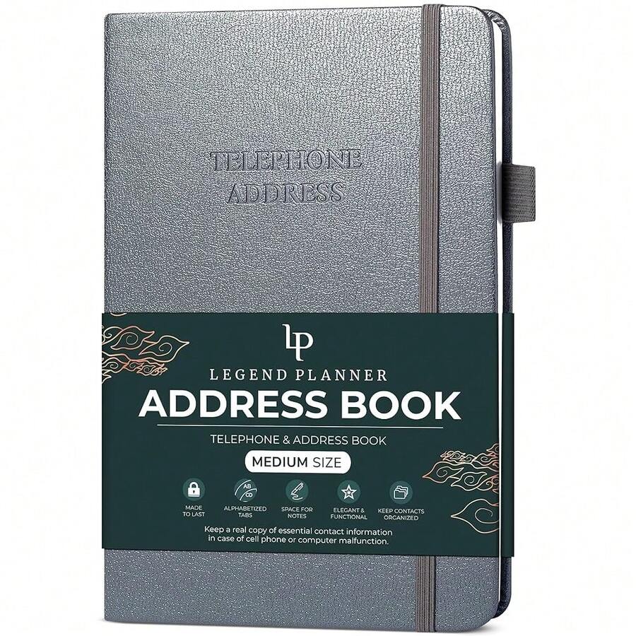 Legend Planner Address Book With Alphabetical Tabs –Telephone Contacts Book For Phone NFUmbersss, Addresses, Passwords, Medium (Mystic Gray) - MysticGray - 查看 1