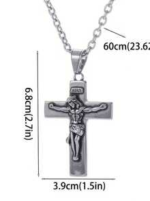 SeuSuk 1件复古朋克天主教耶稣十字架吊坠项链，念珠首饰礼品 - 十字 - 查看 6