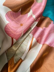 Elegant Women's Printed Satin Scarf 90x90 Large For Hair - L34/bege - 查看 3