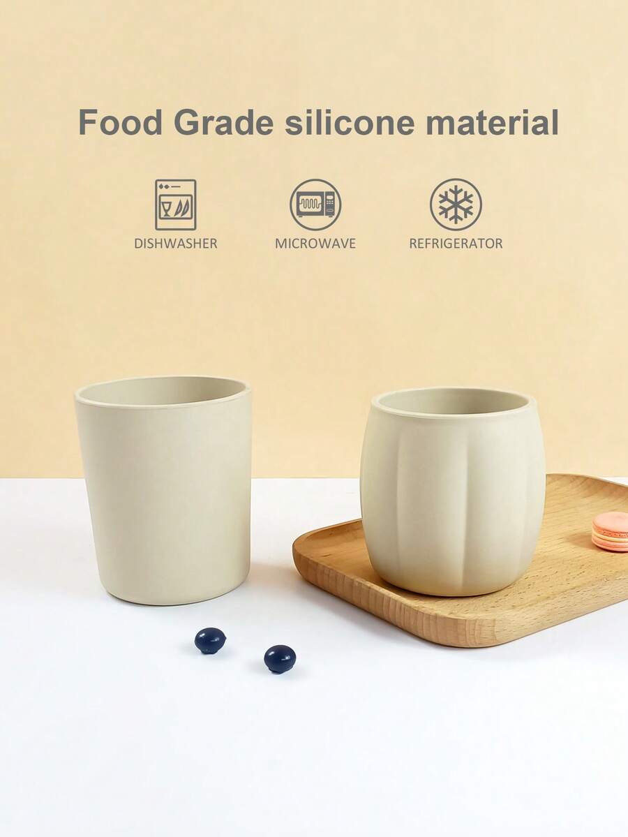 1pc Infant/Toddler Apricot Plain Silicone Large Capacity Spill-Proof Drinking Cup, Suitable For Daily Hydration