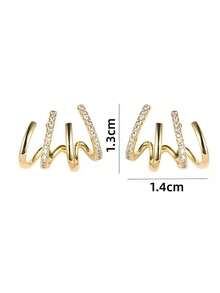2pcs New Diamond Inlaid Minimalist Design Layered Curved Earrings For Women - Gold 2 - View 3