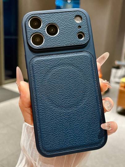 荔枝纹仿皮磁吸手机壳，兼容 17 Pro Max/17/16/15/14/13 Pro Max，纯色设计，支持无线充电，保护后盖