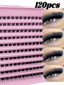 120 Pieces Of Single Eyelash Clusters, D Curl, 8-16mm Wide Stem, Diy Eyelash Clusters, Natural Style, Russian Flat Thick Fluffy Handmade False Eyelash Clusters, Suitable For Daily Life, Weddings, Dates, Parties, Music Festivals, Spring Travel And Other Occasions. Eyelashes,Lash Clusters,Lashes,Individual Eyelashes - Pink - View 2