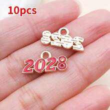 10个9x18毫米2028数字吊坠套装 – 现代简约锌合金数字吊坠，可用于DIY手链、项链和耳环 – 亮丽珐琅饰面，是完美的生日和毕业礼物 - 彩色 - 查看 14