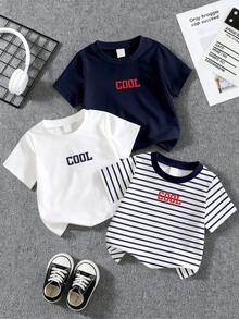 3pcs Baby Boy Letter Print Short Sleeve Outfit Set - Multicolor - View 1