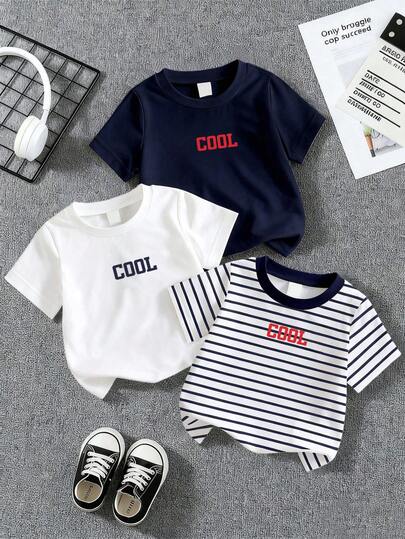 3pcs Baby Boy Letter Print Short Sleeve Outfit Set