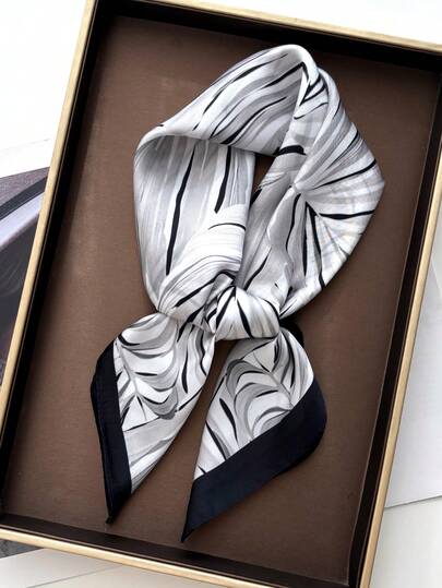 1pc 2026 Retro French Style Rectangular Pattern Faux Silk Printed 65*65cm Scarf, Unisex Headscarf, Shawl, Suitable For Outdoor, Riding, Work, Travel, Street Dance, Party, Dating