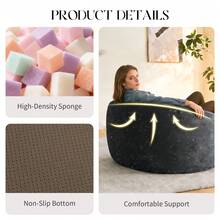 Bean Bag Chairs For Adults Large Beanbag Chair With Plush Faux Fur Cover Big Bean Bag Chair For Living Room Bedroom Dorm Office - Black - View 6