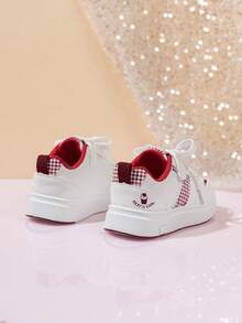 童鞋，新款春秋季女童滑板鞋，女童休闲鞋，简约百搭学生鞋，皮革鞋面儿童休闲鞋 - 紅色 - 查看 5