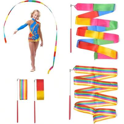 Dance Ribbons Streamers Rhythmic Gymnastic Ribbon Wands Rods Art Dances, Baton Twirling, 2 Pieces