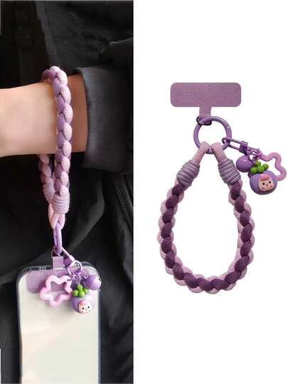 1 ชิ้น สายคล้องโทรศัพท์ถักน่ารักแบบสั้นพร้อมจี้ตุ๊กตากระดิ่งน่ารัก, สายคล้องมือแฟชั่นสำหรับเดินทางกลางแจ้ง, แข็งแรง, กันหายกันตกกันขโมย, เหมาะสำหรับสมาร์ทโฟน ของขวัญฤดูใบไม้ผลิ