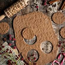 Rodillo de Madera Impreso con Patrón de Copo de Nieve y Alce para Hornear Galletas, Bizcochos, Fondant y Pasteles, Rodillo con Patrón de 35*5cm - 3 - Ver 13