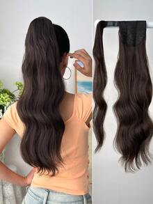 魔术贴卷发夹式马尾辫接发，黑色、棕色、橙色渐变棕色，24英寸长波浪卷，耐热硬质合成发片，适合女孩和女士在圣诞节和万圣节日常佩戴 - 拼色 - 查看 16