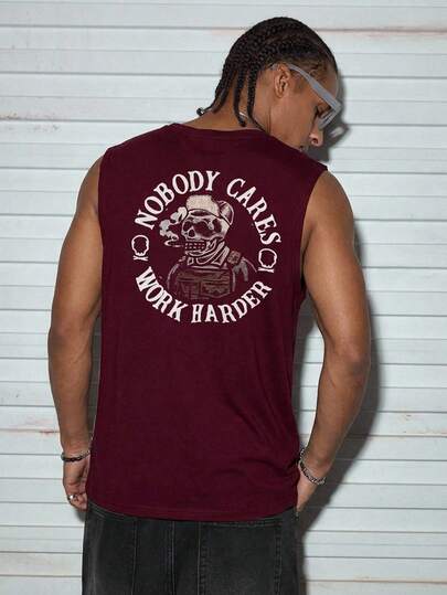 Modcrash 男士休闲字母骷髅印花无袖背心，春夏款