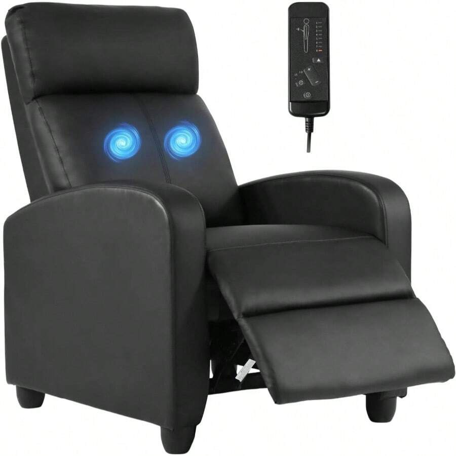 Recliner Sofa Massage Chair Home Theater Seating With Lumbar Support And Padded Backrest Living Room And Bedroom Leather, Black - 黑色+按摩功能 - 查看 1