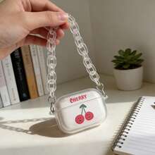 Transparent Chain Dual Ear Shell Cherry Pattern Protective Case Suitable Compatible With Apple Bluetooth Earphones, Anti-Scratch And Anti-Drop Cover Compatible With Apple Bluetooth Earphone Case - Clear - View 2