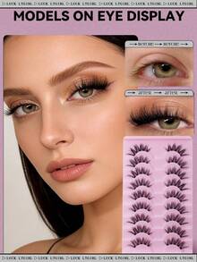 9 Pairs Cat Eye & Fox Eye Upturned Eyelashes, Transparent Stem, Soft 3D Mink Lashes, Delicate & Natural, Suitable For Party, Holiday, Ball, Daily Commute, Makeup, Reusable, Create Natural Look, Strip Lashes, Pair Eyelashes, Eyelash Extension - Black - View 3