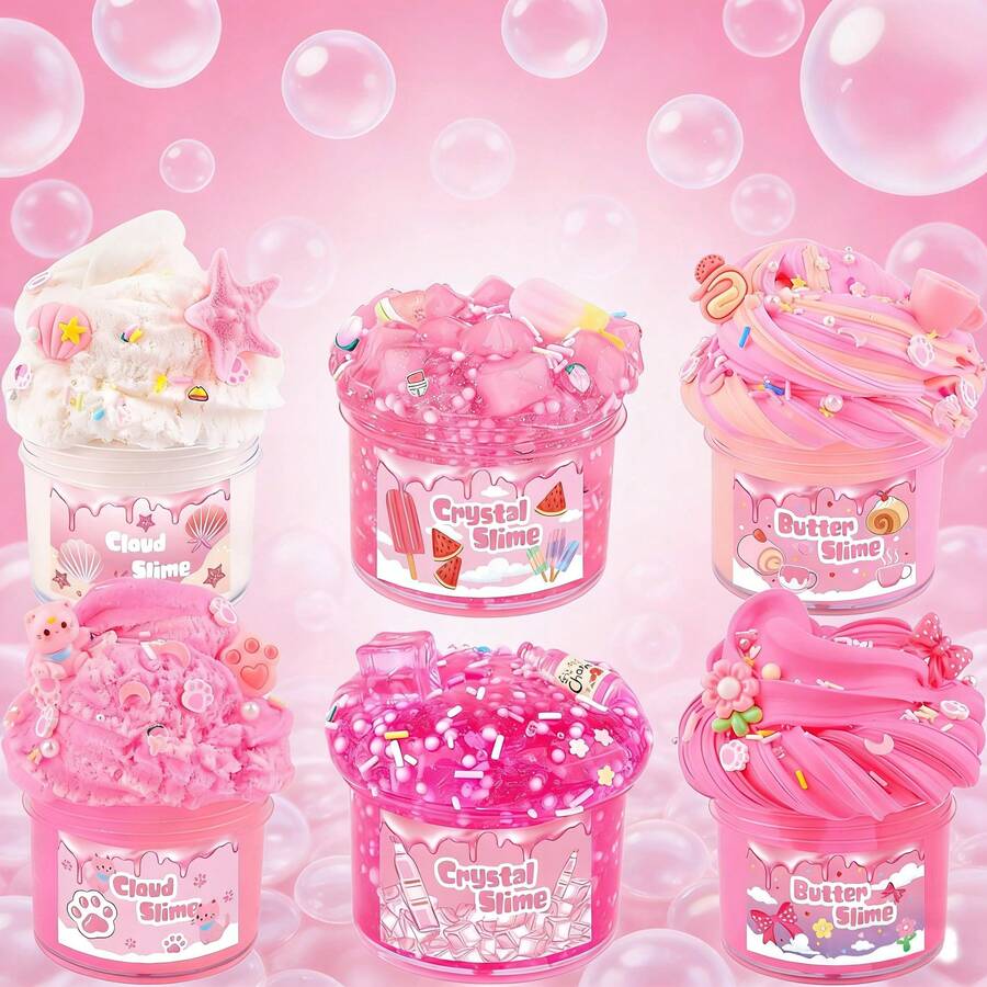 6 Pack Slimes, Pink Slime Kids, Cloud Slime Kit For Girls Ages 8-12, Toys For Girls And Boys, For Kids Slime Set Party Kit Valentine's Day Gifts, 4 5 6 7 8 9 10 Year Old Girl Birthday Gift Cute Stuff - 彩色 - 查看 1