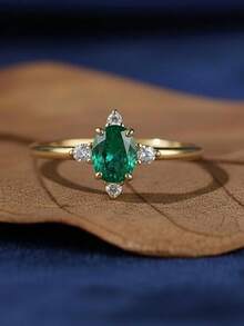 1 chiếc nhẫn đá Cubic Zirconia thanh lịch, thích hợp làm quà tặng cho phụ nữ vào ngày Valentine, đám cưới, lễ đính hôn, tiệc kỷ niệm. - màu xanh lá - Xem 2