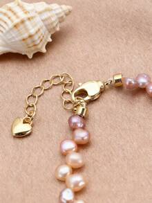 1pc 18K Gold Plated Natural Pearl Asymmetrical Teardrop Anklet, Mother's Day, Valentine's Day, Birthday, Wedding, Engagement, Bridal Gift - Pink - View 3