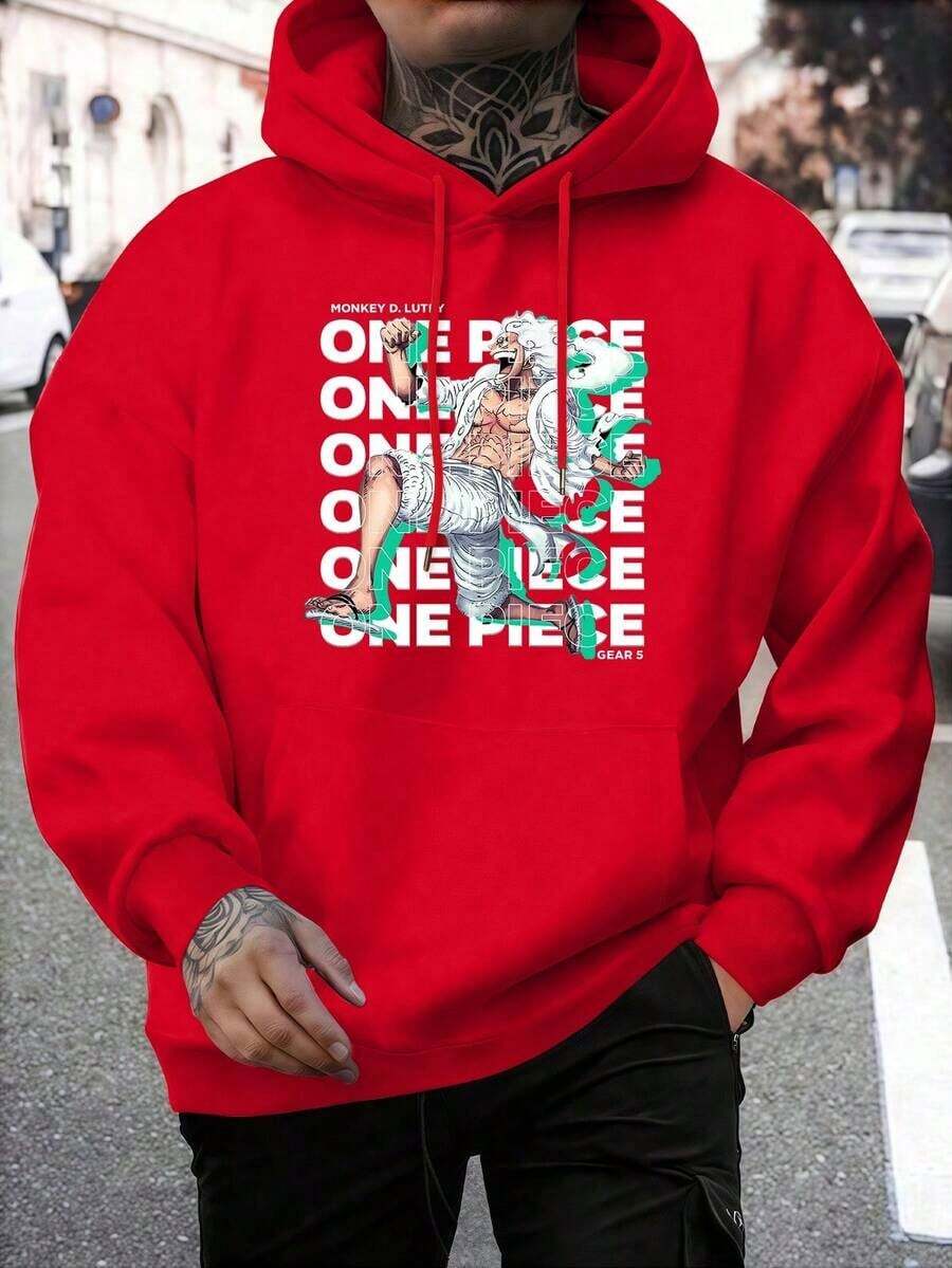 Fashionable Men's Hoodie With Print - [Red] - View 1