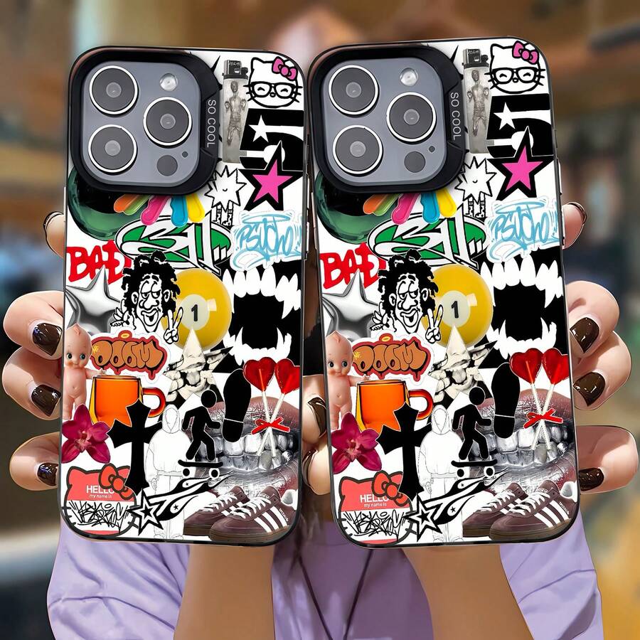 Estética urbana con estilo pop art. Esta elegante funda es compatible con los modelos 17, 16, 15, 14 Pro Max, 13, 12, 11, XR y XS Plus. Fabricada en silicona TPU, ofrece protección contra golpes y caídas, además de una sensación superior. Es un regalo ideal para familiares, amigos y seres queridos, y una opción perfecta para San Valentín.fundas para ,fundas,accesorios para celular,fundas para celular,fundas para 13,funda 13,funda 16,funda 17 pro max,funda 15,fundas para 16,fundas 11,fundas ,Funda magnética para teléfono,san valentín detalles,san valentín,vaquero - Negro - Ver 1