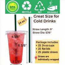 24 Oz Plastic Cups With Lids And Straws, Disposable Coffee Cups 25 Sets - 25 + 24 盎司杯 - 查看 2