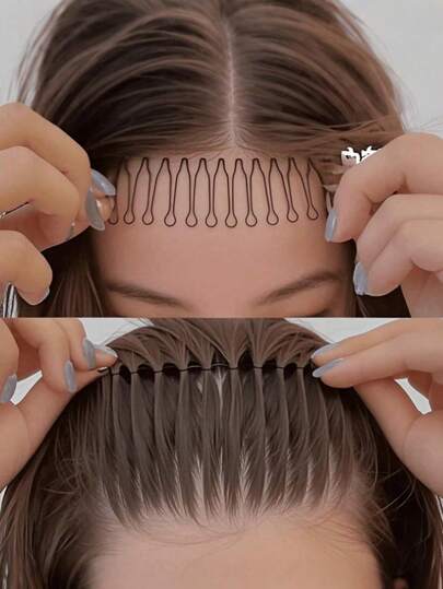 Set de 3 pinzas para el cabello con flequillo ondulado, accesorios para el cabello de metal hueco ovalado elegantes, adecuados para domar el cabello rizado y rebelde - de unicolor, diadema invisible para arreglar el cabello desordenado en la parte posterior de la cabeza, pinzas de cabello invisibles, peine de cabello sin costuras para el flequillo