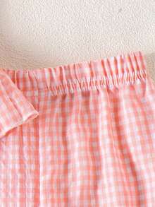 2pcs/Set Young Girl' Sweet Plaid Bow Ruffle Sleeveless Top And Shorts Set, Summer - Pink - View 8