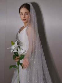 1件闪亮金箔单层新娘头纱，梦幻星空雪纺头纱发饰，可爱闪亮简约设计，DIY新娘头纱发饰，高端仙女公主风头饰，柔软长款教堂式头纱新娘头饰，适合派对、摄影、晚会、华尔兹、仙女装扮、教堂婚礼、短途旅行、浪漫清新等场合。情人节、派对、婚礼的完美配饰。 - 彩色 - 查看 4