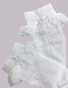 White Children's Socks With Lace For Baby Girl - trắng - Xem 4