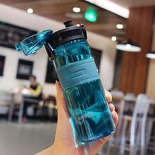 1个500毫升运动塑料杯，户外便携式防震耐热带刻度透明塑料水瓶，带提手 - 彩色 - 查看 6