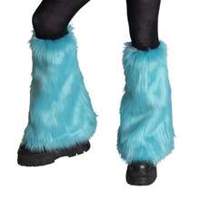 Women Faux Fur Leg Warmers Furry Harajuku Japanese Socks Fuzzy Long Boot Cuffs Covers Holiday Party Costume Accessory - CBlueGre1en - 查看 1