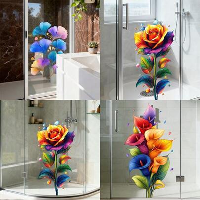 1/3pcsDreamy Floral Window Stickers, Reusable PVC Electrostatic Adsorption, Suitable For Bathroom Glass Doors And Windows, Living Room, Bedroom, And Dining Room Decoration; Artistic Privacy Film.
