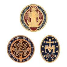 1/3pcs Catholic Faith Symbol Brooch, Zinc Alloy Enamel Material, Latin Prayer Text & Cross Icon Decor, Catholic Religious Theme Badge, Unisex Design, Religious Accessory Gift - Multicolor - View 10