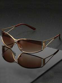 1 Pair Unisex Silver Frame Black Lens Narrow Rectangle Metal Alloy Y2K Chic Fashion Glasses, Suitable For Street Style, Music Festivals, Valentine's Day Gift, Men & Women - Multicolor - View 5