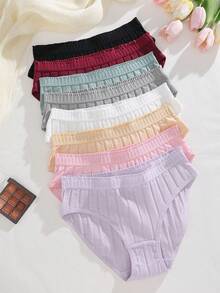 8pcs/Pack Women's Cotton Macaron Color Floral Trim High-Cut Soft Comfortable Breathable Cotton Panties, Plus Size Underwear S-XXL - Multicolor - View 6
