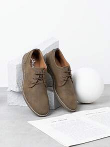 SHOESMORE Men's Oxford Suede Leather Brown Shoes Business Casual Dress Shoes Plain Toe Oxfords Classic Formal Derby Shoes - AMY615-nâu sẫm - Xem 5