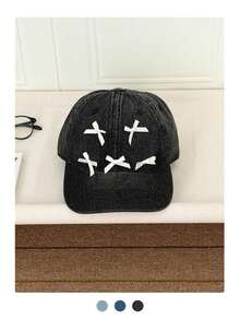 软冠小众白色后扣帽，复古刺绣情侣棒球帽，领结刺绣时尚街头风后扣帽，美国字母刺绣软冠弯檐遮阳帽 - 彩色 - 查看 6