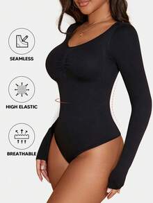 Women's Body Shaper Firm Tummy Control Bodysuit, Suitable For Layering - Black - View 4