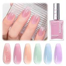 Beetles Jelly Nail Polish Set, 6 Colors Clear Pastel Nail Polish Glitter Pink Dusty Rose Orange Green Blue Purple Long Lasting &Amp; Quick Dry Nail Strengthener Polish Gift Sets For Women - ColorA - 查看 9