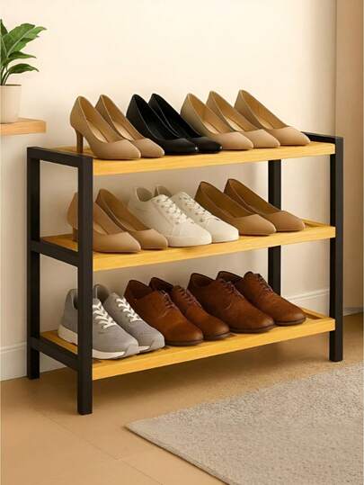 Estantería de zapatos de 2/3 niveles de madera y metal, estantería de zapatos sencilla, gabinete de zapatos para el hogar, estantería de zapatos económica, ahorra espacio, fácil de ensamblar, adecuada para pasillos, puertas de entrada y dormitorios