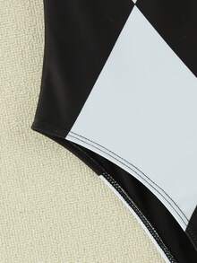 女士黑白菱形图案吊带连体泳衣，复古棋盘格露背性感度假泳装，2026夏季沙滩度假套装，女士生日派对服装，女士健身服，女士优雅连衣裙，女士度假服，女士休闲上衣 - 黑與白 - 查看 9