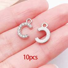 10/26pcs Rhinestones A-Z Alphabet Letter Charms Glitter Crystal Letter Beads For DIY Bracelet Necklace Earrings Choker Craft - Silver - View 7