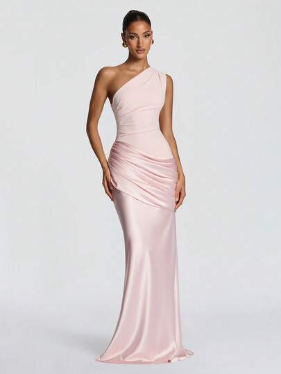 Elegant Open Shoulder Fitted Cocktail Dress, Ruched Waist & Hip Design, Suitable For Formal Occasions, Cocktail Parties, Bridesmaid Dresses, Wedding Receptions Party